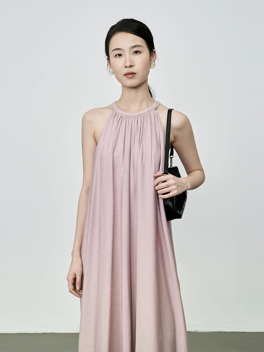 [Camélia Brume Rose] CAREMIND Robe de Vacances Sans Manches Col Jupe Rose Super Immortelle Mori à Épaules Dénudées