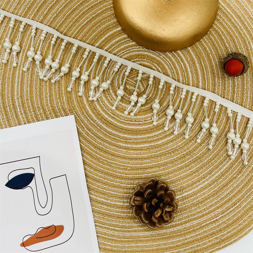 3698 Nuevo, encaje con flecos de perlas hecho a mano, para ropa, textiles para el hogar, cortina DIY, lámpara de escritorio, encaje decorativo