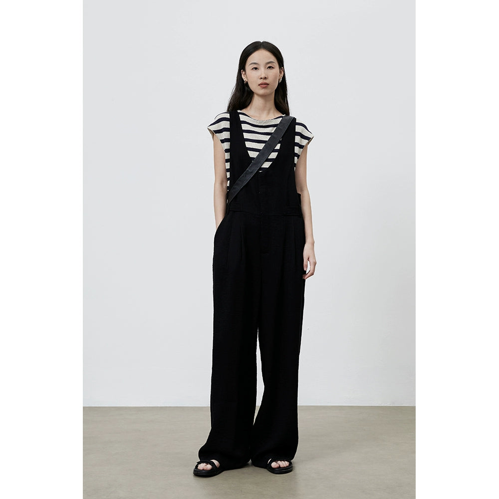 [Simple Life] CAREMIND Black Casual Tooling Overalls Wide Leg Versatile Skinny Jumpsuit Women
