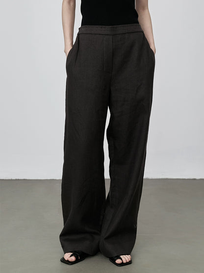 Pantalones de lino de estilo minimalista con dinero antiguo de CAREMIND para uso diario en otoño, pantalones anchos de pierna y cintura alta, pantalones casuales sueltos 