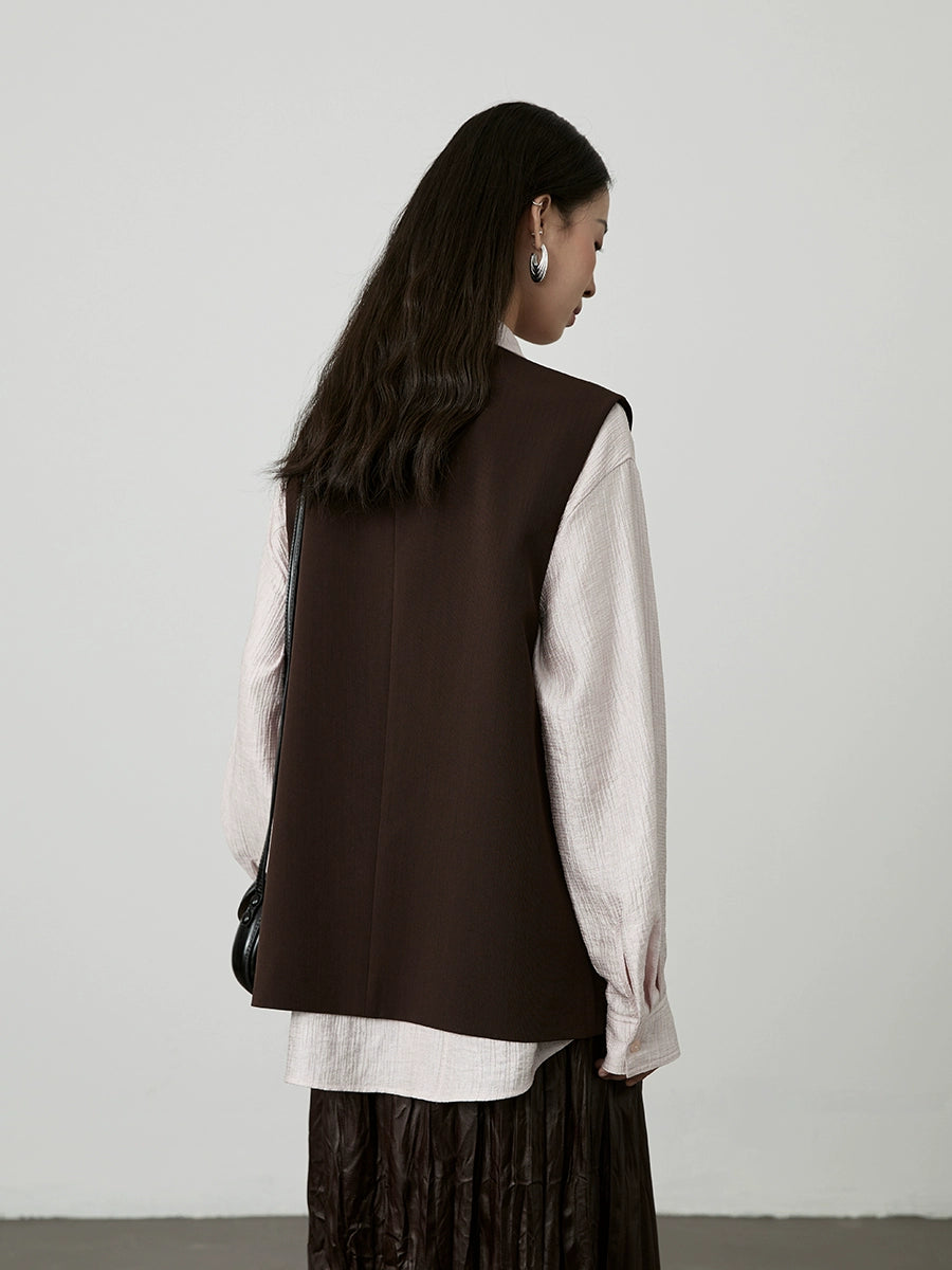 [View] CAREMIND brown silhouette stacked suit vest Chinese beaded element vest jacket