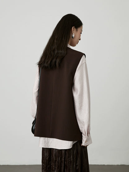 [View] CAREMIND brown silhouette stacked suit vest Chinese beaded element vest jacket