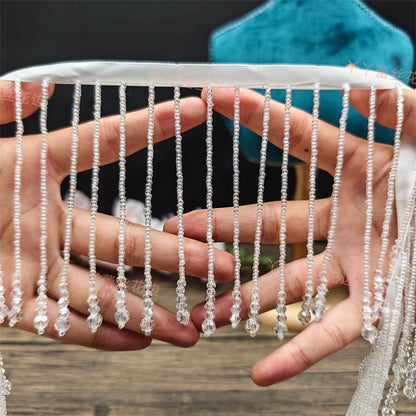 3722 Pañuelo para la cabeza con flecos de cuentas de cristal de imitación hecho a mano, accesorios para pantallas de lámparas, cortinas, vestido de novia, falda, encaje decorativo DIY
