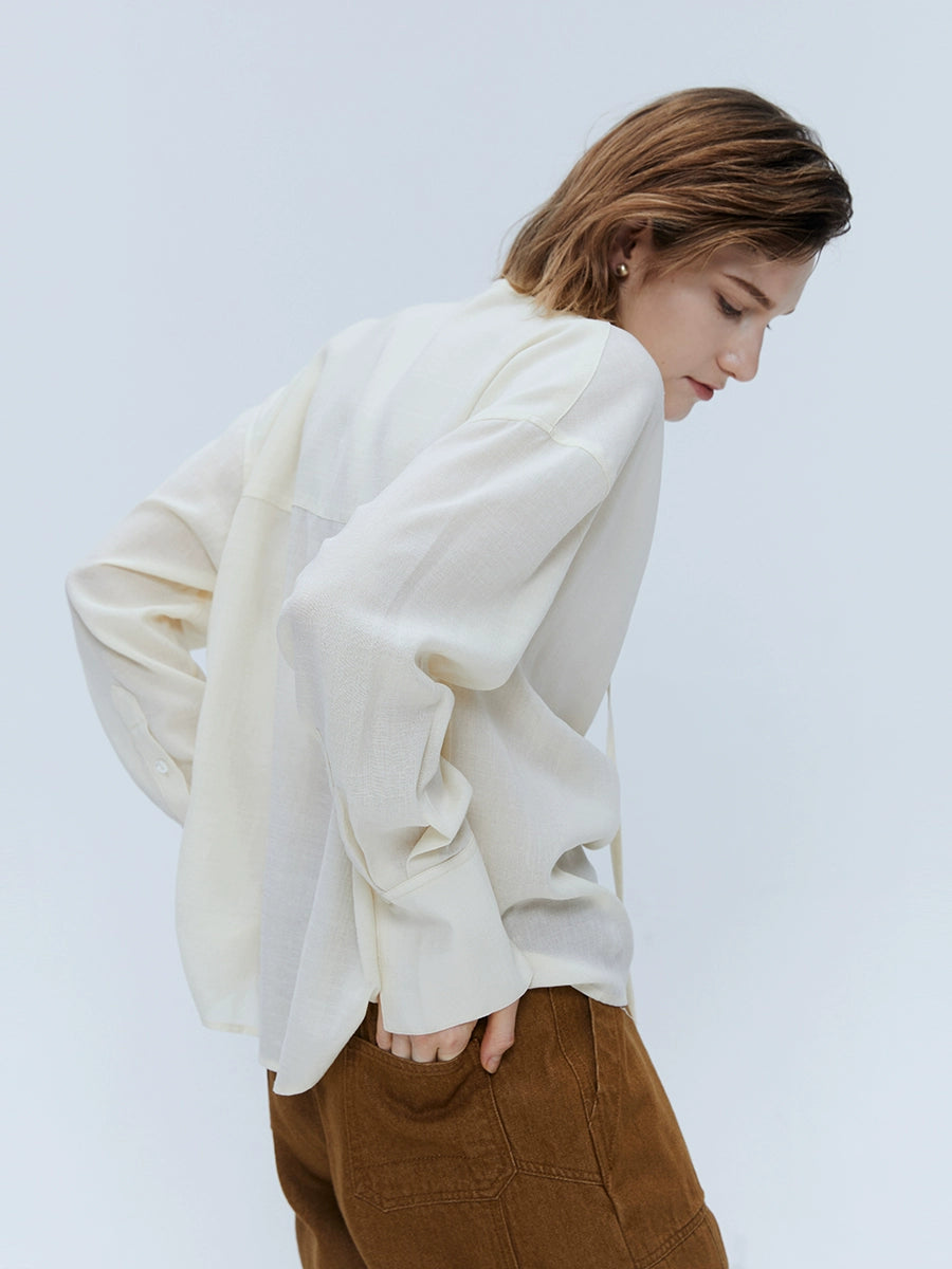 [Oferta especial por tiempo limitado] Camisa con cordón y cierre de cremallera semitransparente de ácido acético ligera y fina para mujer, diseño plisado, para uso informal 