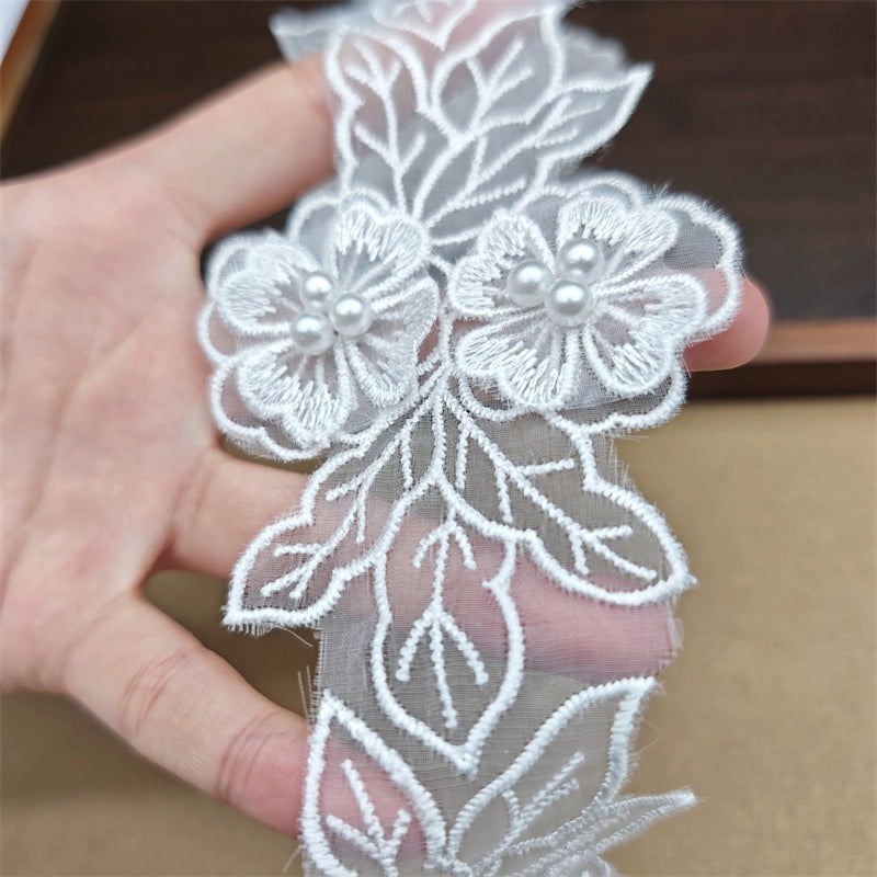3556★ Accesorios de encaje de flores tridimensionales, encaje bordado de organza con cuentas de doble capa, sombrero de boda hecho a mano DIY, ropa para niños