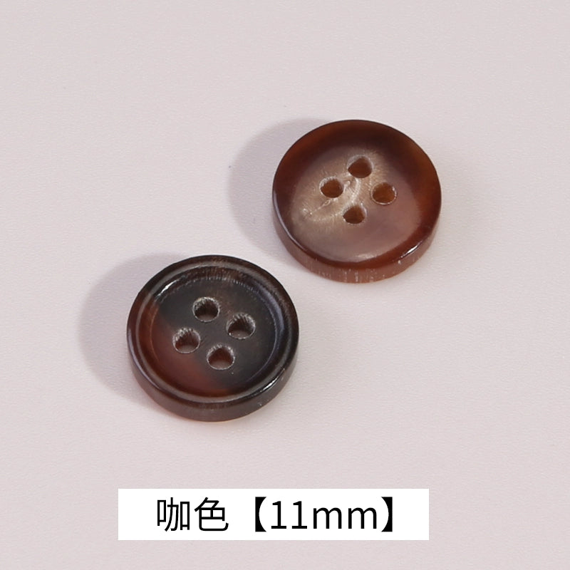 3326★  High-grade natural real horn buttons men's and women's retro cotton and linen polo shirt shirt buttons black coffee small buttons