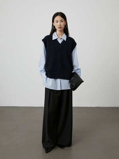 [Chaleco de lluvia de otoño] Chaleco de punto azul zafiro oscuro con cuello en V sin mangas de CAREMIND, chaleco holgado apilado, top 