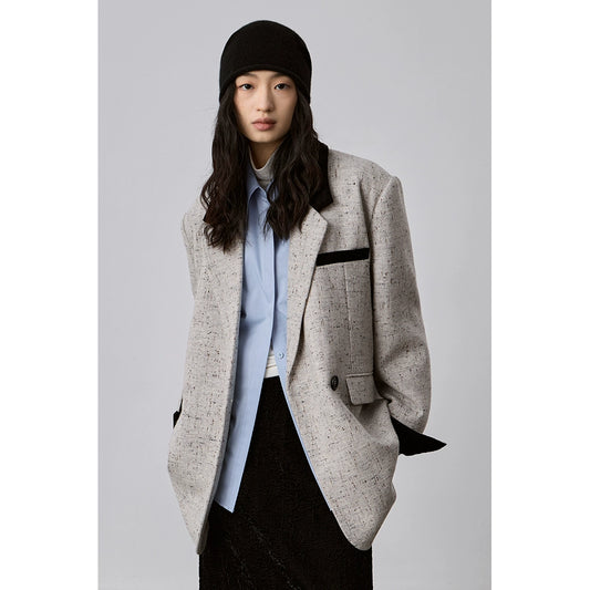 [Oferta especial por tiempo limitado] Chaqueta de empalme de color contrastante CAREMIND, traje de sal de temperamento relajado para mujer 