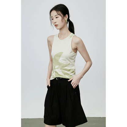 CAREMIND Gilet ajusté imprimé végétal pour femme, petit haut sans manches à bas chinois