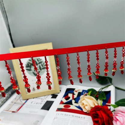 3724 Colgante de cristal de imitación con flecos y cuentas, accesorios de encaje hechos a mano para ropa, vestido, tocado, cortina, encaje decorativo