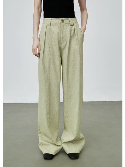 Pantalones casuales de algodón rectos de cintura media alta y verde chic de CAREMIND, pantalones holgados retro de pierna ancha para mujer 