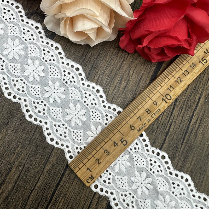 3788 Accesorios de encaje bordado de algodón blanco hechos a mano, cortinas DIY, material para ropa de muñeca, falda con lazo