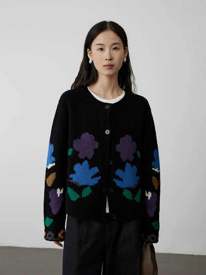 [Suéter de jardín] Chaqueta tipo cárdigan con cuello redondo y flores de colores de CAREMIND, top de punto clásico de otoño 
