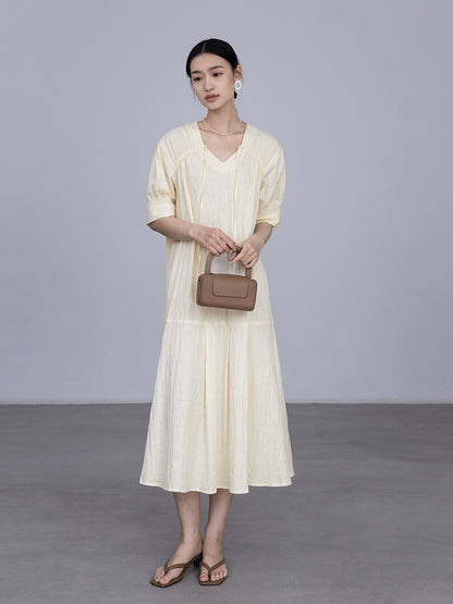 CAREMIND Vestido con escote en V y cordones con temperamento de sal Vestido largo y mediano que cubre la carne y reduce la edad 