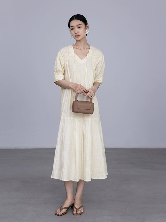 CAREMIND Vestido con escote en V y cordones con temperamento de sal Vestido largo y mediano que cubre la carne y reduce la edad 