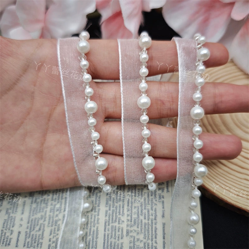 3708 Ropa hecha a mano DIY, decorativa, con cuentas, cordón de encaje, perla, cuello cheongsam, puños, borde con accesorios de ropa