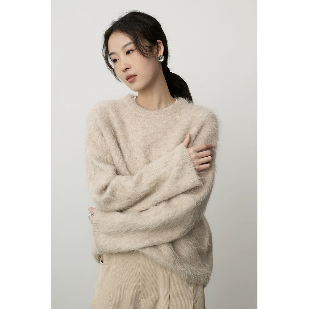 Jersey suave premium nuevo CAREMIND de pelo largo de alpaca gris para mujer 2024 