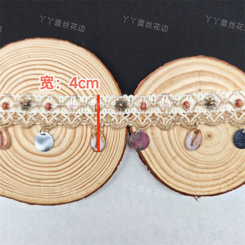 3712 Cuentas hechas a mano, cintas de algodón y lino, cuentas de madera y piedra, accesorios de encaje, materiales de decoración para cortinas étnicas bohemias