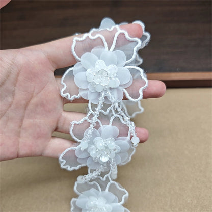3556★ Accesorios de encaje de flores tridimensionales, encaje bordado de organza con cuentas de doble capa, sombrero de boda hecho a mano DIY, ropa para niños