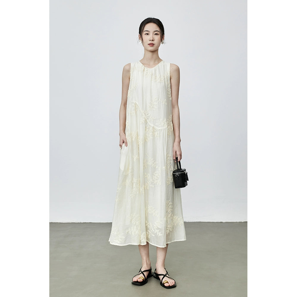 [Summer] CAREMIND French heavy industry sleeveless three-dimensional flower dress high-quality Tencel vacation vest skirt