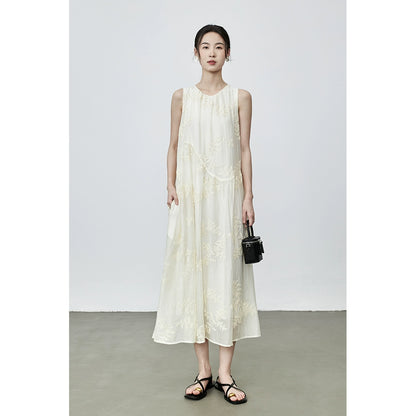 [Summer] CAREMIND French heavy industry sleeveless three-dimensional flower dress high-quality Tencel vacation vest skirt