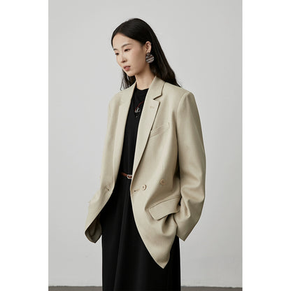 Chaqueta CAREMIND de color albaricoque de primera calidad, versión coreana, primavera y otoño 2024, traje pequeño informal de alta calidad de seda morera 