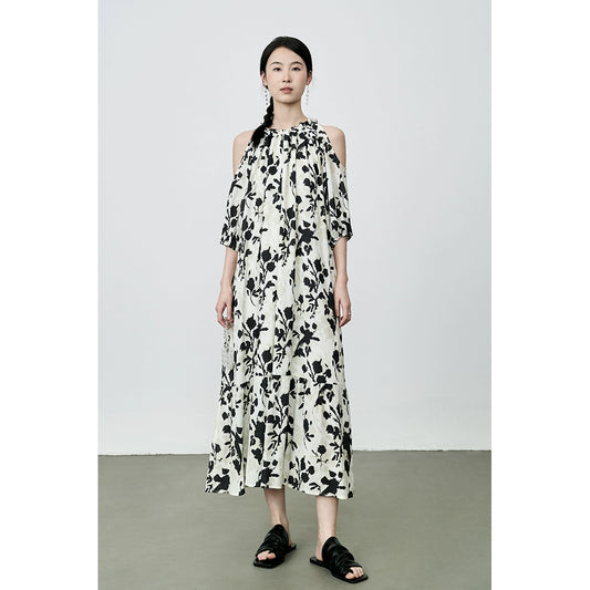 [Emergente en verano] Vestido con cuello con estampado de flores de CAREMIND Vestido de vacaciones original con hombros descubiertos para mujer 