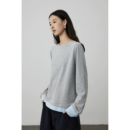 [Soft touch] CAREMIND early autumn splicing fake two-piece long-sleeved casual T-shirt design sense inner top
