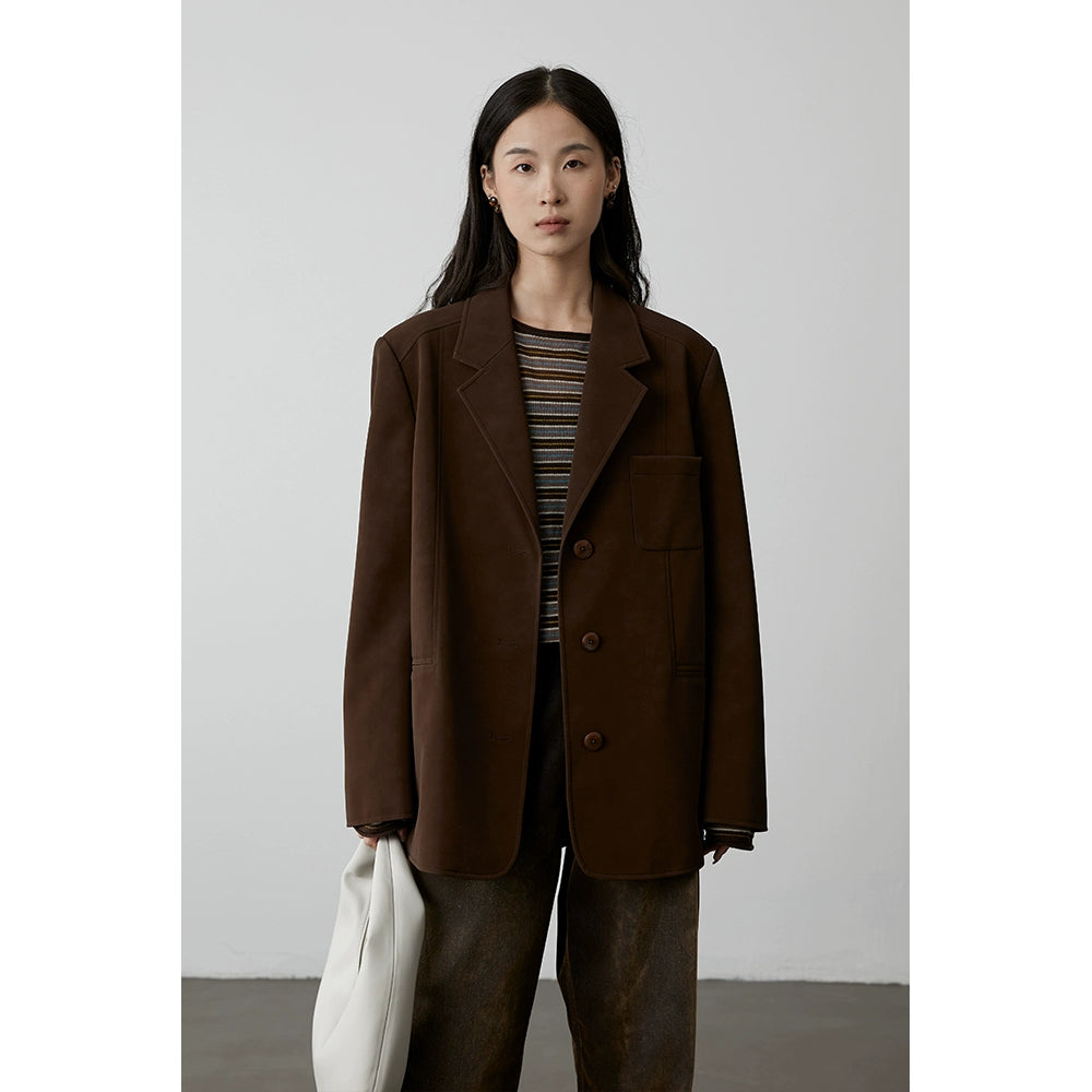 [Café con avellana] Chaqueta ajustada de traje de cuero marrón caramelo clásico vintage de CAREMIND 