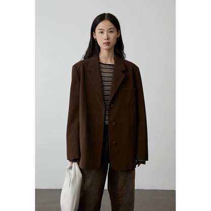 [Café con avellana] Chaqueta ajustada de traje de cuero marrón caramelo clásico vintage de CAREMIND 