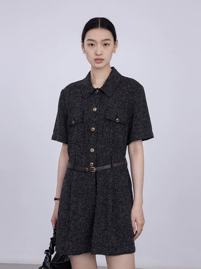 [Offre spéciale à durée limitée] Combinaison haut de gamme de style parfumé petit tempérament ensemble short slim col polo rétro d'été
