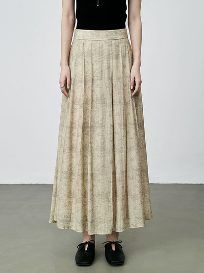 Conjunto chino nuevo CAREMIND 2024, conjunto de dos piezas con camisa y falda plisada con estampado de bambú retro 