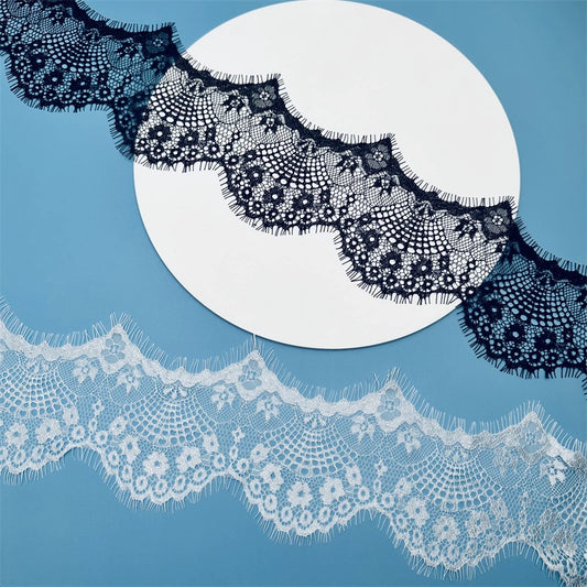 3765 Modelo de gran venta de 10 cm de ancho, accesorios de encaje para pestañas en blanco y negro, cortinas hechas a mano DIY, ropa, superficie de encaje decorativo