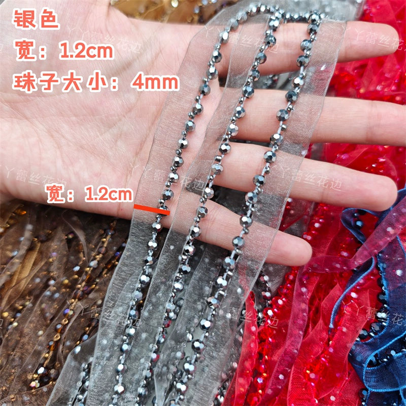 3726 Largeur 1,2 cm Nouvelle couleur Maille Cristal Perles Dentelle Accessoires, Fait Main DIY Vêtements Bordure Accessoires