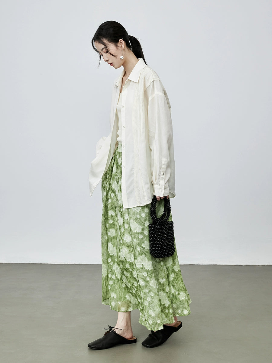 CAREMIND Falda con diseño artesanal de color frito hecha a mano con textura de jacquard Falda con cintura elástica 