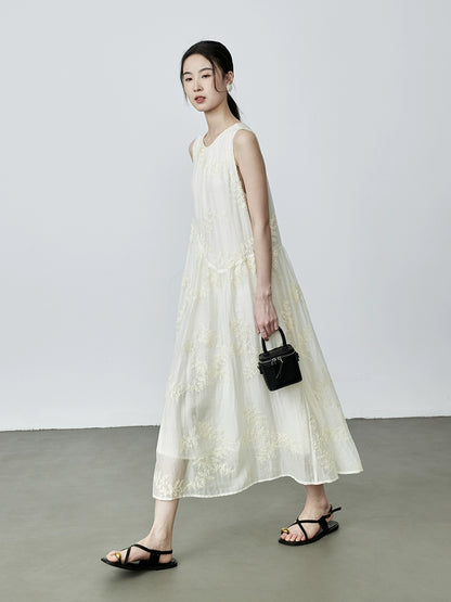 [Summer] CAREMIND French heavy industry sleeveless three-dimensional flower dress high-quality Tencel vacation vest skirt