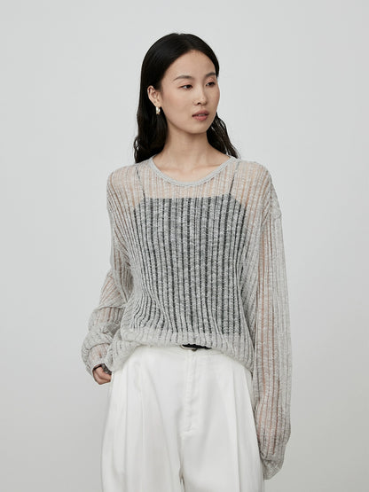 CAREMIND blusa de punto hueca de tres colores con perspectiva de tiras en el hoyo exterior con top de manga larga para mujer para desplazamientos de otoño 