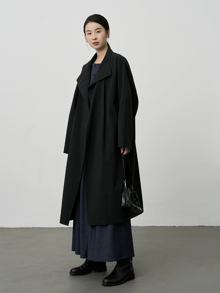 CAREMIND gabardina larga con silueta nueva primavera y otoño 2024 abrigo de estilo británico con cuello alto coreano para mujer 