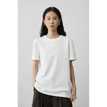 [Universal base] CAREMIND pure cotton white short-sleeved T-shirt round neck loose inner base top new