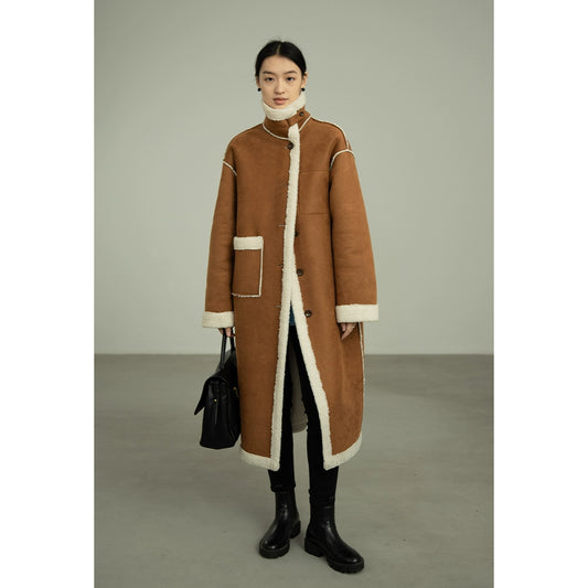 [Oferta especial por tiempo limitado] La nueva lana de cordero para viajeros lleva un abrigo de solapa en ambos lados y el diseño original del abrigo mediano y largo para mujer. 