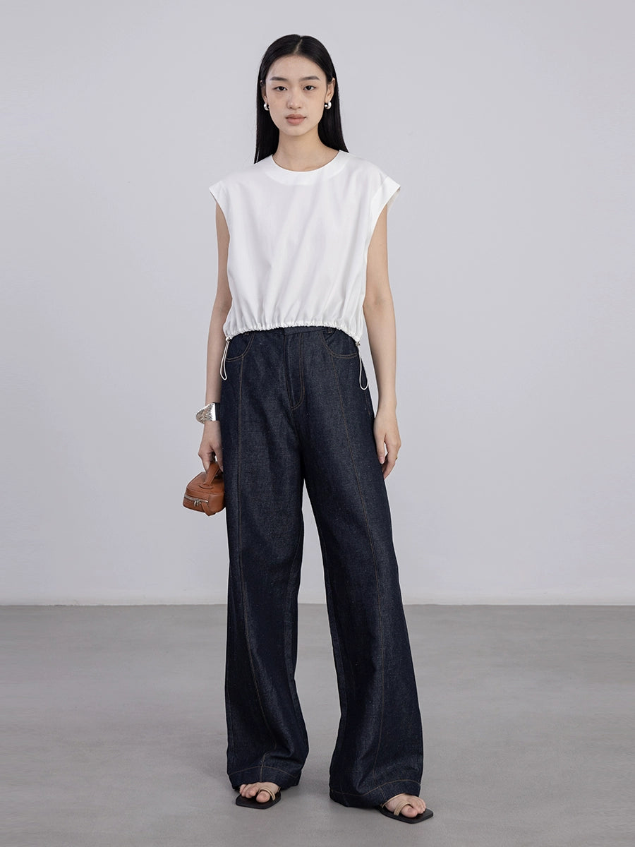 [Offre à durée limitée] Jean droit bleu foncé en chanvre Tenacity pour femme, pantalon skinny décontracté à jambes larges, pantalon de nettoyage
