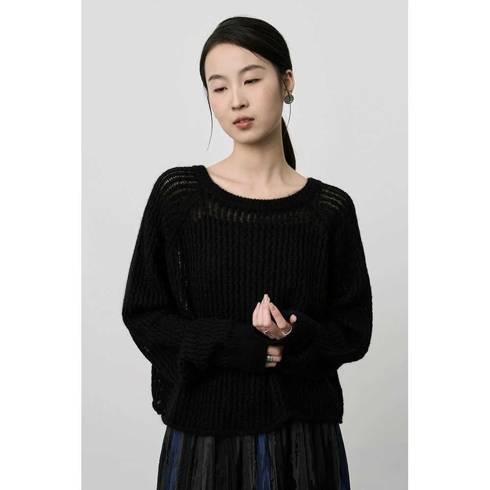 Suéter hueco retorcido de mohair suave y ceroso de CAREMIND Top corto versátil de cinco puntos con espinas suaves 