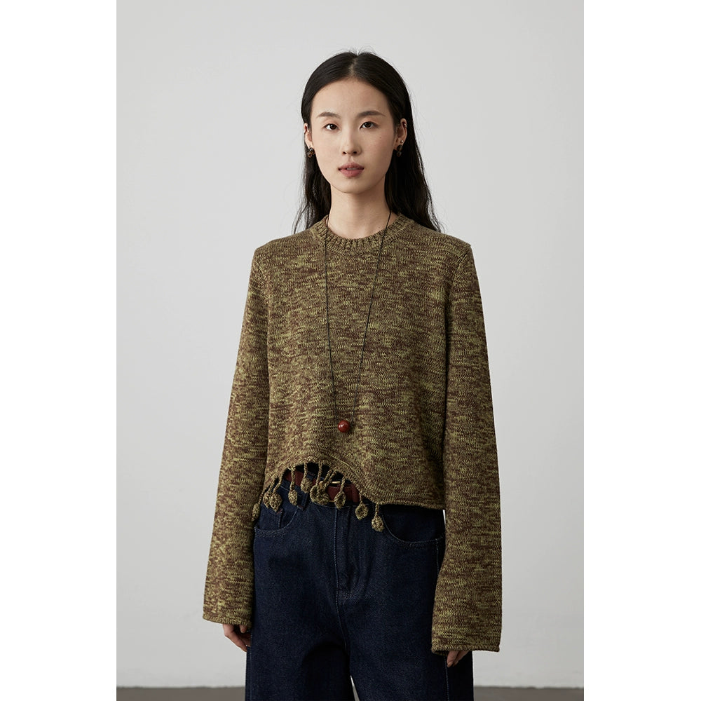 [Suéter gitano] Suéter con flecos y notas musicales elegantes de nicho de CAREMIND, nuevo suéter corto de punto 