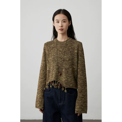 [Suéter gitano] Suéter con flecos y notas musicales elegantes de nicho de CAREMIND, nuevo suéter corto de punto 