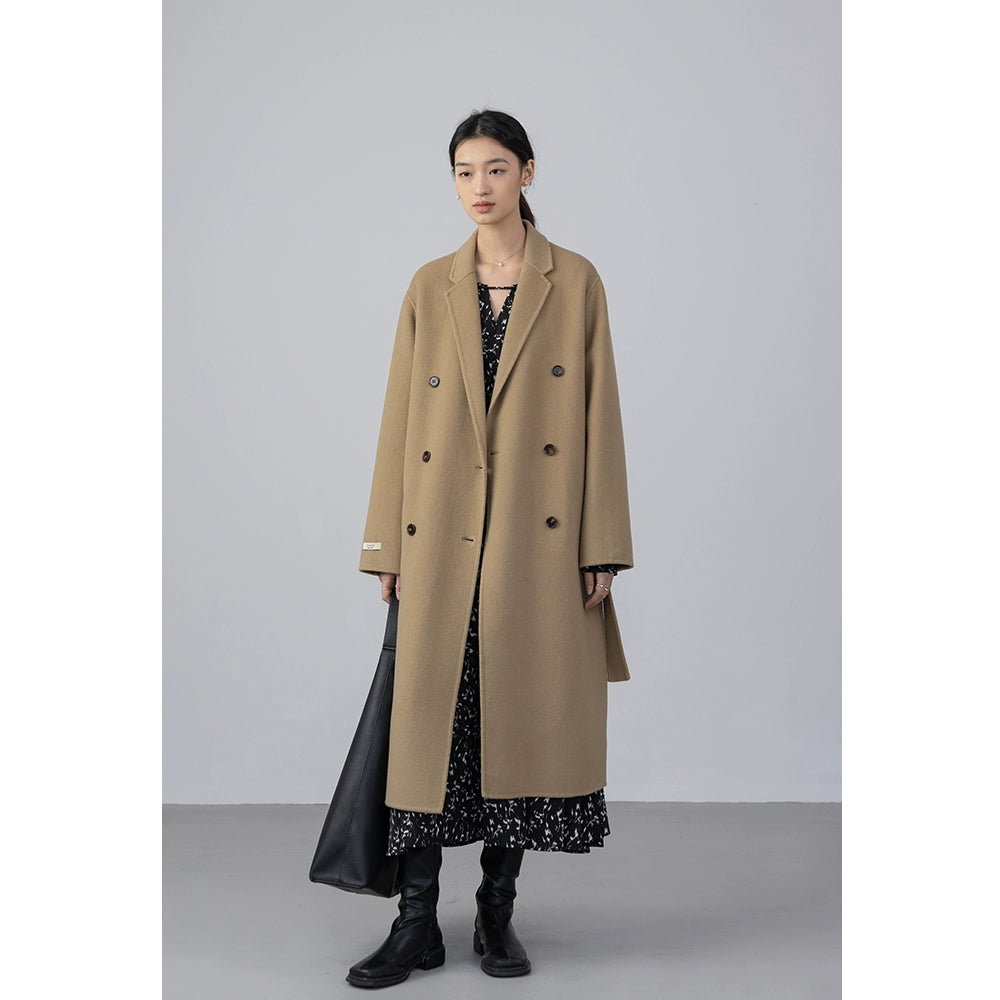 [Oferta especial por tiempo limitado] Chaqueta de abrigo hasta la rodilla de lana de doble cara con textura de cachemira 100 % CAREMIND original para mujer 