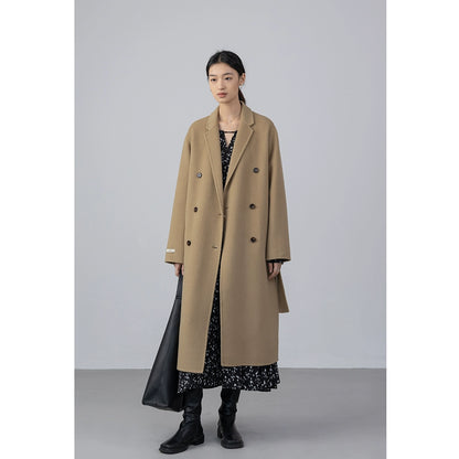 [Oferta especial por tiempo limitado] Chaqueta de abrigo hasta la rodilla de lana de doble cara con textura de cachemira 100 % CAREMIND original para mujer 