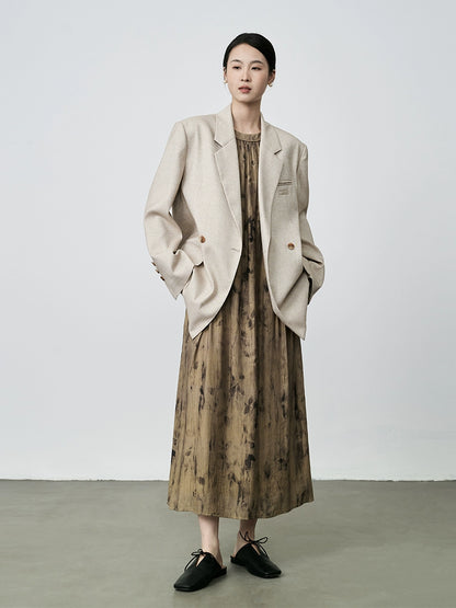 [Vestido con sombra de hojas] Vestido largo con cuello de flores de color verde amarillo chino nuevo de CAREMIND Vestido con tirantes sin mangas 