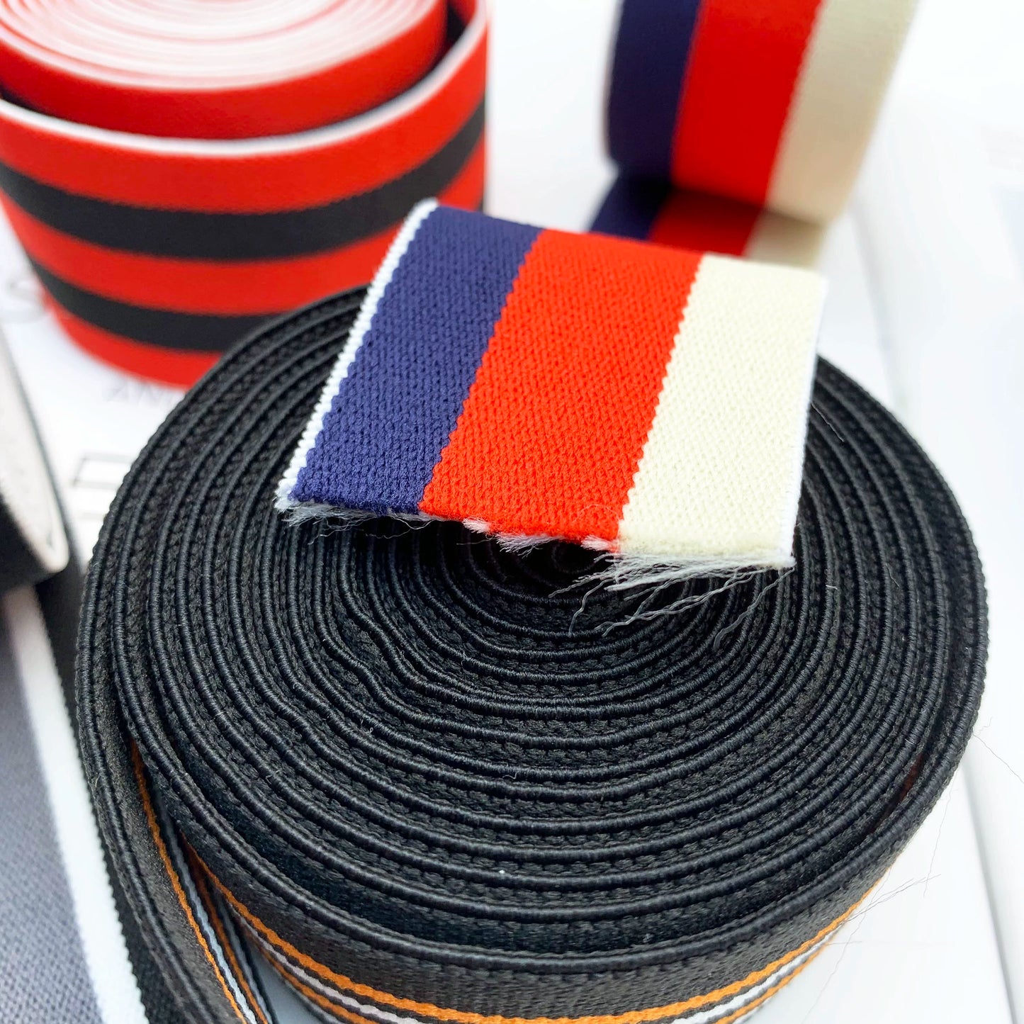 3868 Banda elástica gruesa de 4 cm con rayas de colores para ropa interior, banda de goma para cintura, correa de jacquard, accesorios para ropa