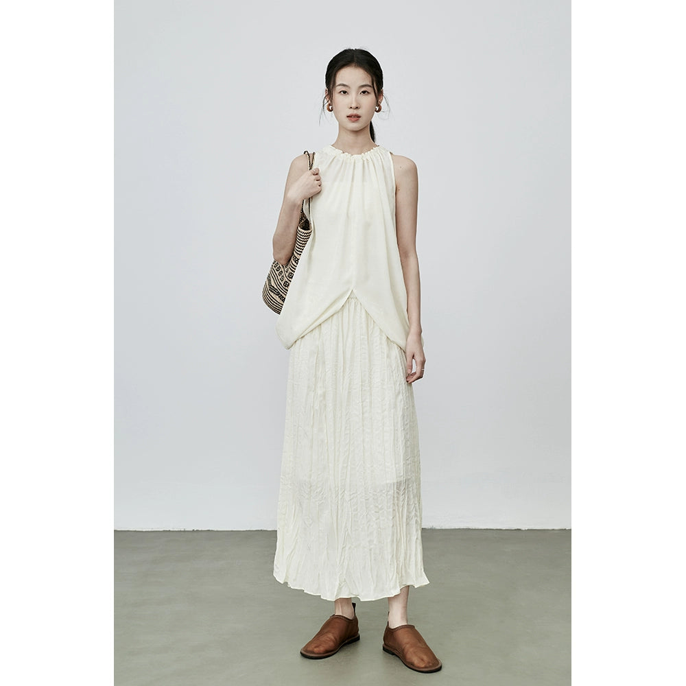 [Fragancia oscura] Chaleco sin mangas con textura de jacquard con patrón oscuro suave de CAREMIND, falda plisada estilo vacaciones 