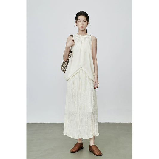 [Fragancia oscura] Chaleco sin mangas con textura de jacquard con patrón oscuro suave de CAREMIND, falda plisada estilo vacaciones 